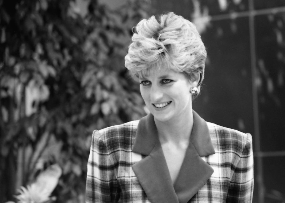princess diana in black and white, smiling